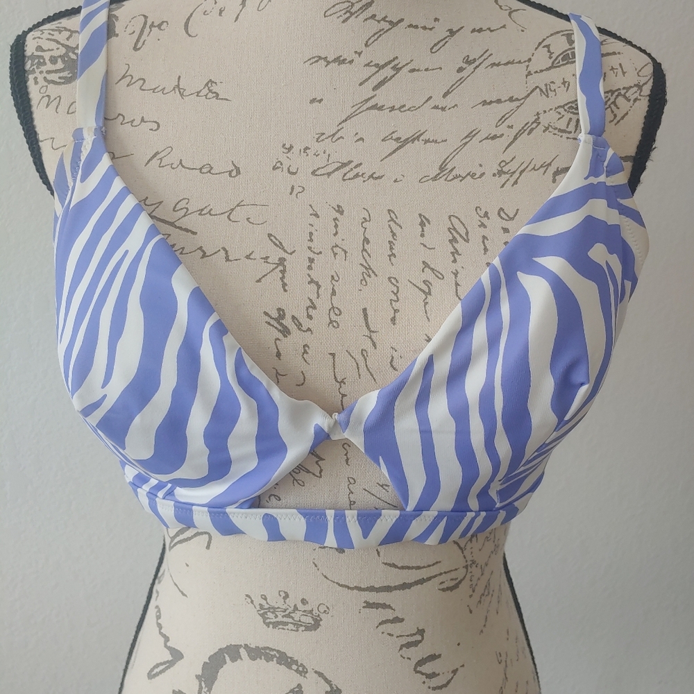 Blue and White Striped Bikini Top
